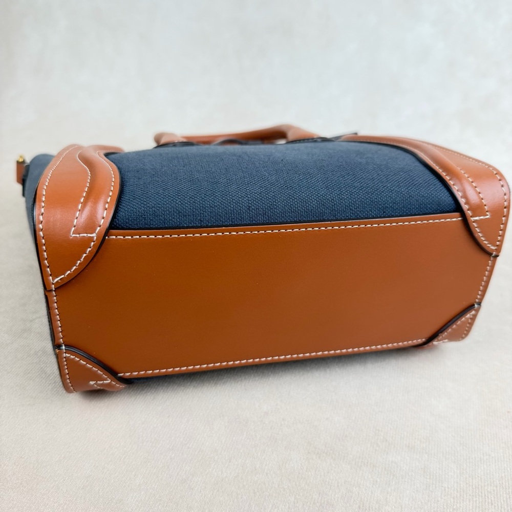 Celine Nano Luggage 2Way Blue Canvas (Denim-Style) Tan Leather Crossbody Bag - Picture 9 of 17